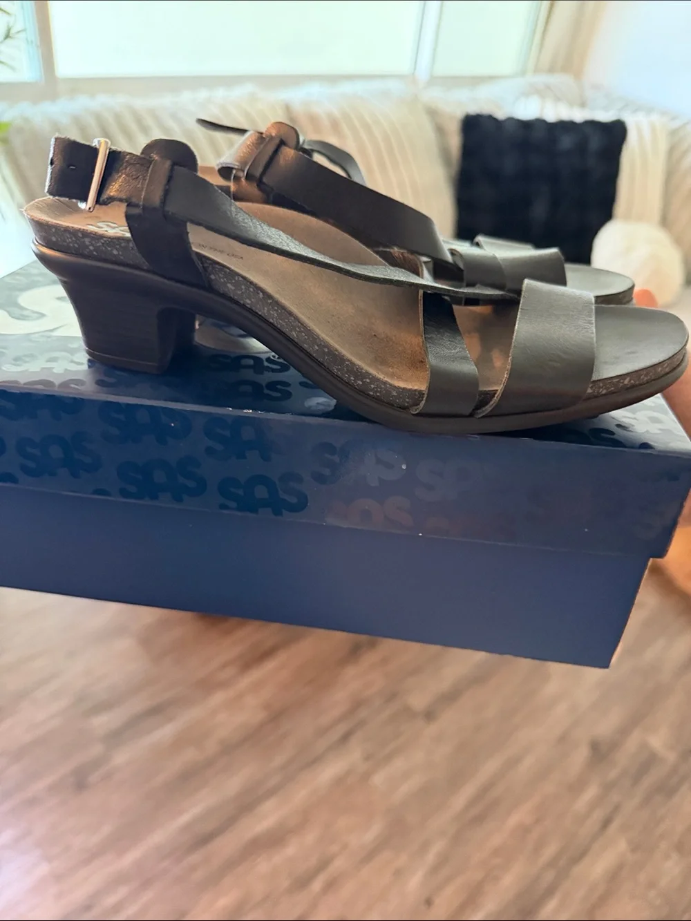 Vintage SAS Black Leather Low Heel Strappy Sandals